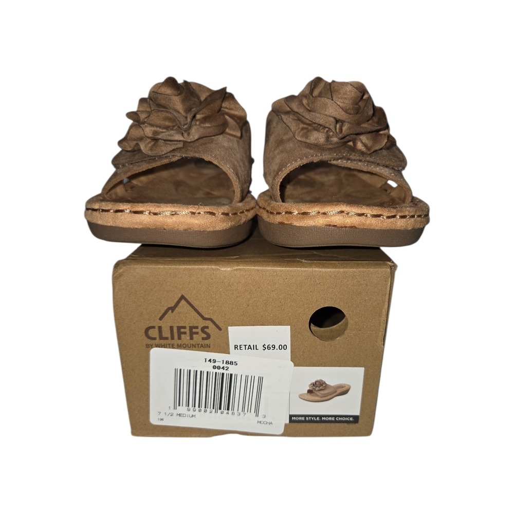 Cliffs Sandals Women 7.5 Mocha Casmyn Slide Flower Accent C39133 Brown Textile - Picture 6 of 8